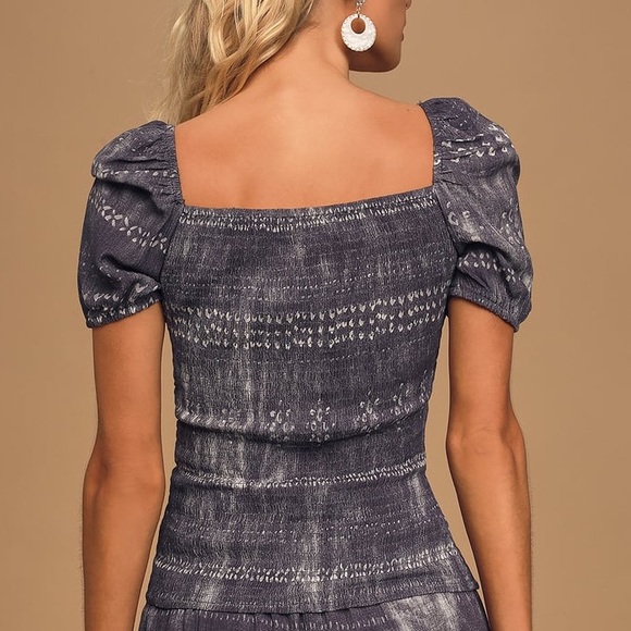 NWT Lulus Follow The Ocean Smocked Puff Sleeve Top - Picture 5 of 6
